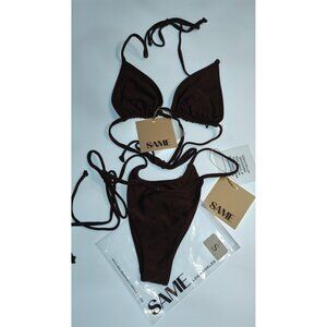 SAME Los Angeles Mocha Brown Bikini Set S NWT Triangle Tie Side High Cut